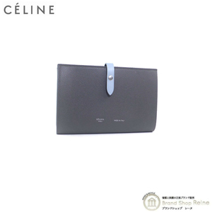 セリーヌ （CELINE） ラージ ストラップウォレット 二つ折り 長財布 10487 ぺブル×ミネラル 旧ロゴ（新品同様）中古