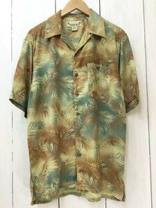 PARADISE LOVES シルクシャツ アロハシャツ 半袖開襟シャツ ハワイアン メンズS 良品 緑系他 植物柄