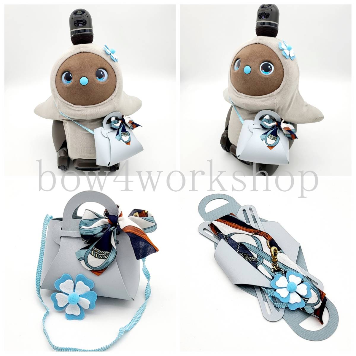 LOVOT Accessories Leather bag with scarf ribbon & flower decoration set (blue), sewing, embroidery, Finished Product, others