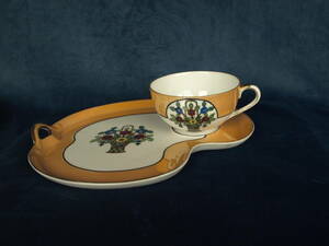  Old Noritake * luster .& цветок корзина . рисунок снэки комплект cup & блюдце.!.:*** прекрасный товар.