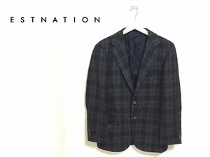 日本製 ESTNATION ジャケット メンズ チェック テーラードジャケット Ｍサイズ ブラック ブルー エストネーション 黒 青 *1