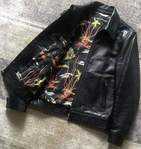 Лучший шедевр Super Rare Полученная подкладка тропический рисунок ★ wacko maria ★ Wakomaria cowhide stogne Riders Jacket m