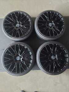 ［中古］レイズ　ホムラ2×10BD 19インチ　8J PCD100 5H +45 カラー(B9J)　タイヤ215/35R19　4本バリ山 