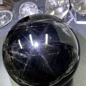 中国 山東省産 スター モリオン （黒水晶） 丸玉 約110mm 2.1kg 0423