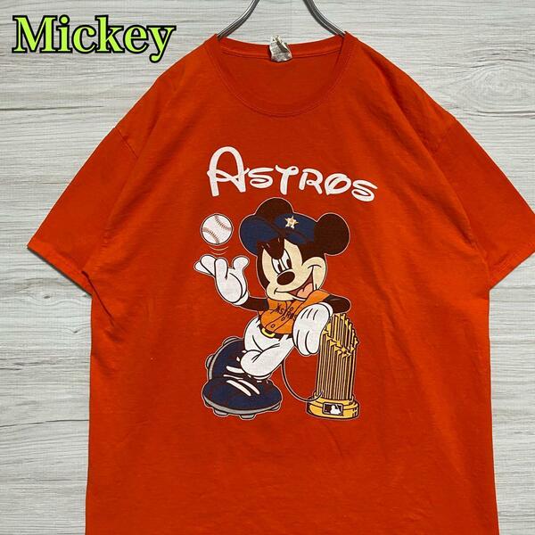 【入手困難】Disney ディズニー　ミッキー　Tシャツ　XLサイズ　ASTROS 半袖　海外　一点物　キャラクター　ゆったり　オーバーサイズ