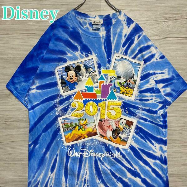 【入手困難】 Disney ディズニー　Tシャツ　XLサイズ　ダイダイ柄　半袖　海外　一点物　キャラクター ディズニーランド　ディズニーストア