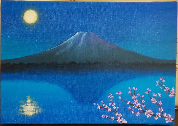 夜の桜と富士