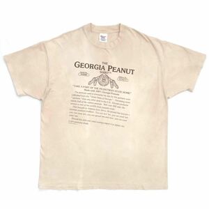 レア 90s【The Georgia Peanut Shirt】ピーナッツ染め Tシャツ XL USA製 裾袖シングル ヴィンテージ/ジョージア州 落花生 ムラ染めタイダイ