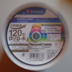 【中古】Verbatim　バーベイタムジャパン　DVD-R　１２０分　ホワイトプリンタブル　片面1層　1-16倍速　４６枚　2023040054