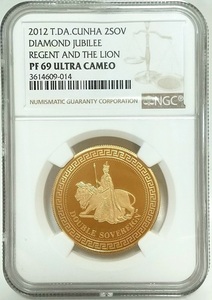 2012年 イギリス領 トリスタンダクーニャ島 TDC エリザベス2世 ウナとライオン 2ソブリン プルーフ 金貨 NGC PF69 ULTRA CAMEO イギリス