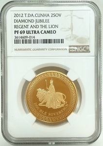 2012 год Англия .toli Stan da Koo nya остров TDC Elizabeth 2.una. лев 2 Sovereign устойчивый золотая монета NGC PF69 ULTRA CAMEO Англия 