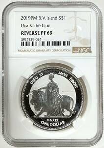 1oz 2019年 ヴァージン諸島 ウナとライオン 1ドル 1オンス リバースプルーフ 銀貨 NGC REVERSE PF69 イギリス