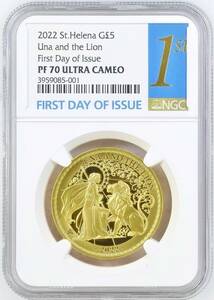  первый день этикетка FDI 2022 год цент he Rena una. лев 5 фунт 1 унция устойчивый золотая монета NGC PF70 ULTRA CAMEO First Day of Issue Англия 