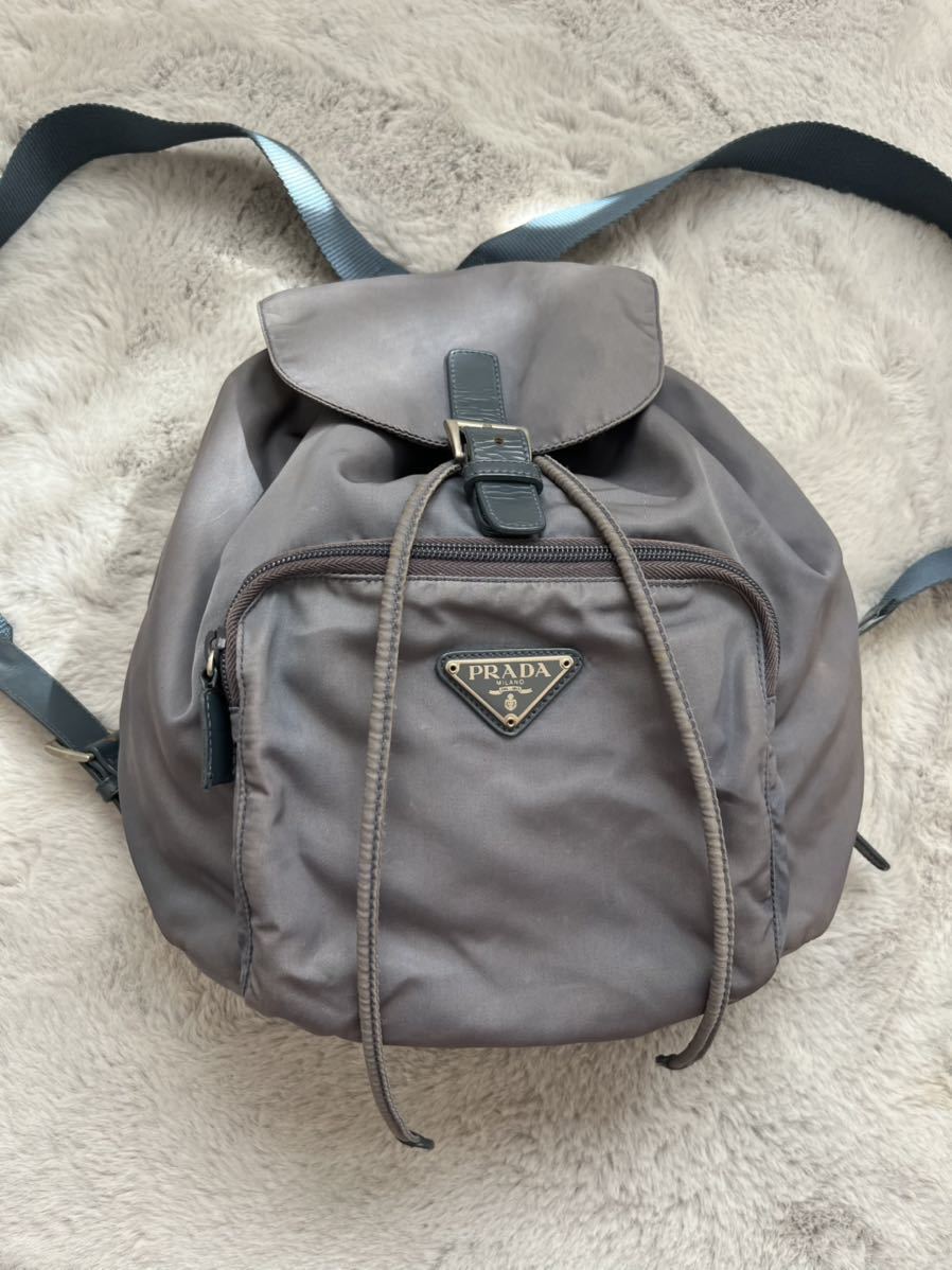 最高級 PRADA プラダ カーフ レザー リュック サック ネイビー