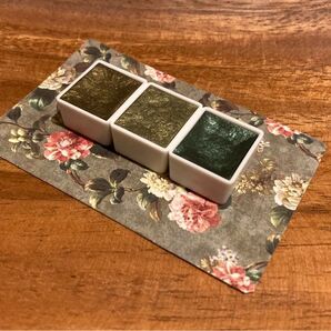 水彩絵の具 ハーフパン2ml 3色セット ダークグリーン