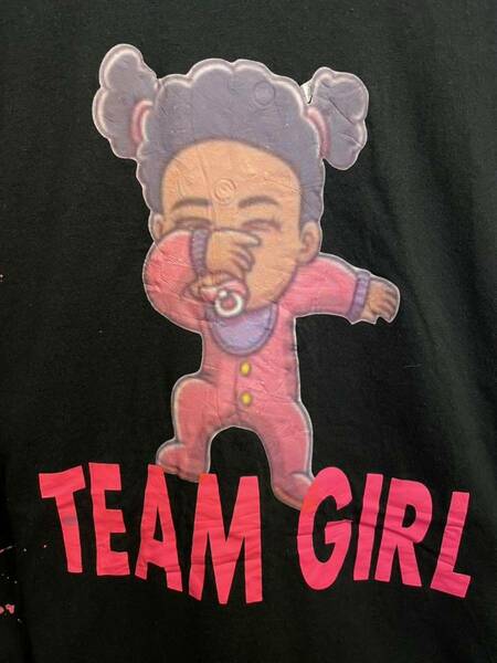 ★USA古着　赤ちゃんモチーフ　Baby TEAM GIRL Tシャツ　黒　BLACK GILDAN 2XL 大きいサイズ