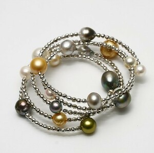  Akoya / south . White Butterfly pearl / Tahiti Black Butterfly pearl pearl bracele 5 ream 11-8mm multicolor silver made mirror ball 