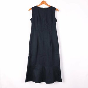  Indivi no sleeve One-piece plain round neck flair long maxi lady's 36 size navy INDIVI