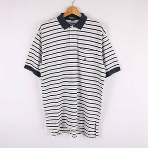 ポロバイラルフローレン 半袖ポロシャツ ボーダー ポニーロゴ 胸ポケット トップス メンズ Lサイズ ネイビー Polo by Ralph Lauren