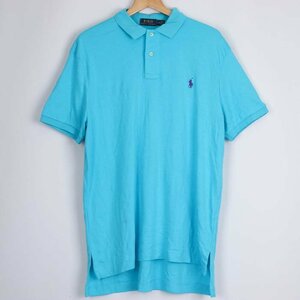 ポロ・ラルフローレン 半袖ポロシャツ 無地 ポニーロゴ トップス コットン100% シンプル メンズ Lサイズ ブルー POLO RALPH LAUREN