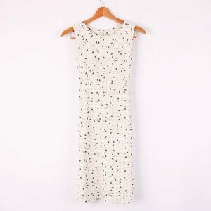  Katty no sleeve One-piece dot floral print round neck knee under height made in Japan lining equipped lady's M size white KETTY