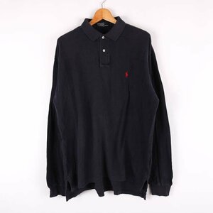 ポロバイラルフローレン 長袖ポロシャツ ポロマーク 無地 トップス コットン100% メンズ Lサイズ ネイビー Polo by Ralph Lauren