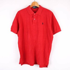 ポロバイラルフローレン 半袖ポロシャツ ポロマーク 無地 トップス コットン100% メンズ Lサイズ レッド Polo by Ralph Lauren