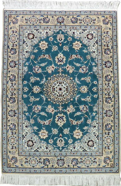 ペルシャ絨毯 カーペット ウール＆シルク 手織り高級 ペルシャ絨毯の本場 イラン ナイン産 玄関マットサイズ 140cm×104cm 本物保証