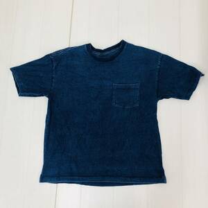 z854 ヴィンテージ GAP ギャップ Tシャツ 半袖 デニム風 色落ち 胸ポケット 丸首 ストレッチ シンプル 48-50 濃青 無地 古着 USED お洒落