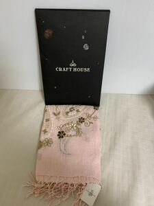 説明文必読/タグ付きCRAFT HOUSE Linen Scarfリネンスカーフ/ピンクホワイトグラデ/紙記載サイズ55×180cm/一部分変色/紙類経年