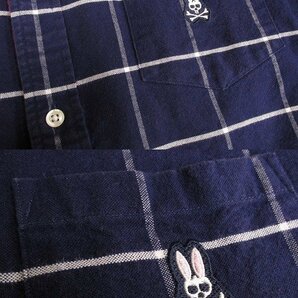 k5873：日本製！サイコバニーPsycho Bunny×フェアファックスFAIRFAX社製生地！チェック柄ネルシャツ M 長袖シャツ 紺白 ゴルフウェア：5の画像6