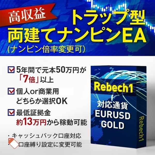 【商業利用版（個人可）】”稼働時間設定” 実装済！1年間で元本から約5倍・商業利用権譲渡・口座縛り可・デモ用EAアリ・FX 自動売買 EA