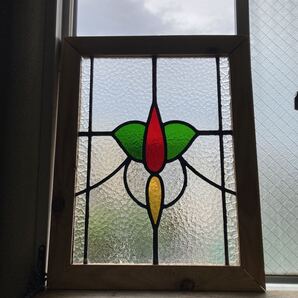 8s-1120 アンティークステンドグラス 花草柄/格子柄 1920年代英国製/イギリス製