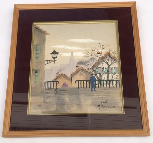 City landscape picture with frame (approx. 35 x 39 cm), artwork, painting, others