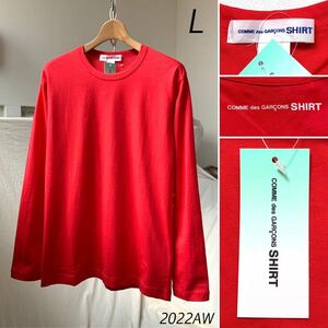 L 新品 2022AW コムデギャルソンシャツ 背面 ロゴ 長袖 Tシャツ レッド Comme des Garcons Shirt FJ-T015 メンズ