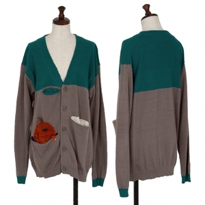  Ne-Net Ne-net... patch knitted cardigan gray ju green 3 [ lady's ]