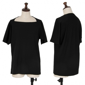  Jurgen Lehl JURGEN LEHL wool silk square neck short sleeves cut and sewn black M [ lady's ]