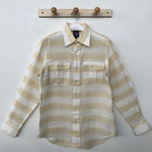 J.PRESS J.プレス メンズ リネン100％ 長袖ボーダー柄シャツ オンワード樫山 美品(ほぼ未着用) size M