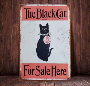 ブリキ看板　HANAKO　レトロ　猫の看板　L21　黒猫　ウェルカムボード　店舗　セール