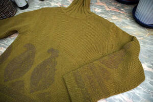  прекрасный товар * Dries Van Noten DRIES VAN NOTEN Leica период архив ta-toru шея свитер (M) милитари зеленый *....