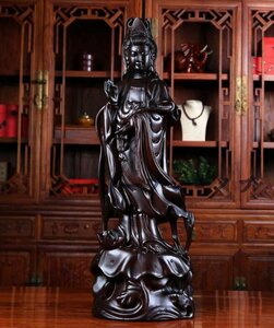 【ケーリーフショップ】木彫仏像 仏教美術 精密細工 木彫り　黒檀木 観音菩薩像　仏像　置物 高さ30cm