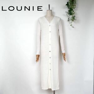 [ beautiful goods ]LOUNIE Lounie linen× nylon ribbed shell button long cardigan free size white lady's 