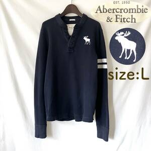 ■ Abercrombie & Fitch アバクロンビー&フィッチ ■ ヘンリーネック ■ カットソー ■ ネイビー ■ A&F ■ L ■ ロゴ刺繍 ■ 185/104Y ■/