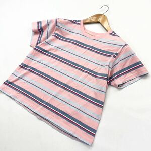 L.L.Bean ☆ デザイン ボーダー Tシャツ ピンク ネイビー ライトブルー レディース S 春夏 アウトドア 街着 エルエルビーン ペルー■CE261