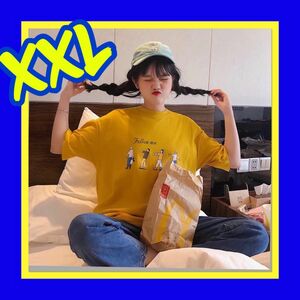 大好評中☆ ビッグシルエット プリント Tシャツ ストリート系 原宿 韓国 人気 トレンド フォローミー ダンス 衣装 通学 黄