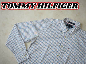 ☆送料無料☆ TOMMY HILFIGER トミーヒルフィガー USA直輸入 古着 長袖 胸ポケット付き チェック ボタンダウン ポプリン シャツ メンズ L