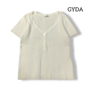 7 【GYDA】 ジェイダ 半袖 リブ トップス カットソー フリーサイズ 白 ホワイト ストレッチ シンプル タイト ハーフボタン レディース