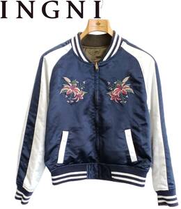 ▼ Ingni*Skajan*size m*Ladies*обратимость*перемычка*Blouson*повседневная*вышивка*цветок*просто*темно -синий*хаки*5663