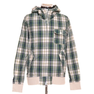 〇461510 DUFFER ダファー ○フードシャツ ジップアップ パーカー サイズL メンズ 日本製 グレー チェック