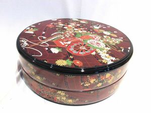 #7896# unused # multi-tiered food box 2 step -ply circle shape round shape New Year .. cooking .. present hors d'oeuvre Japanese-style tableware peace pattern 